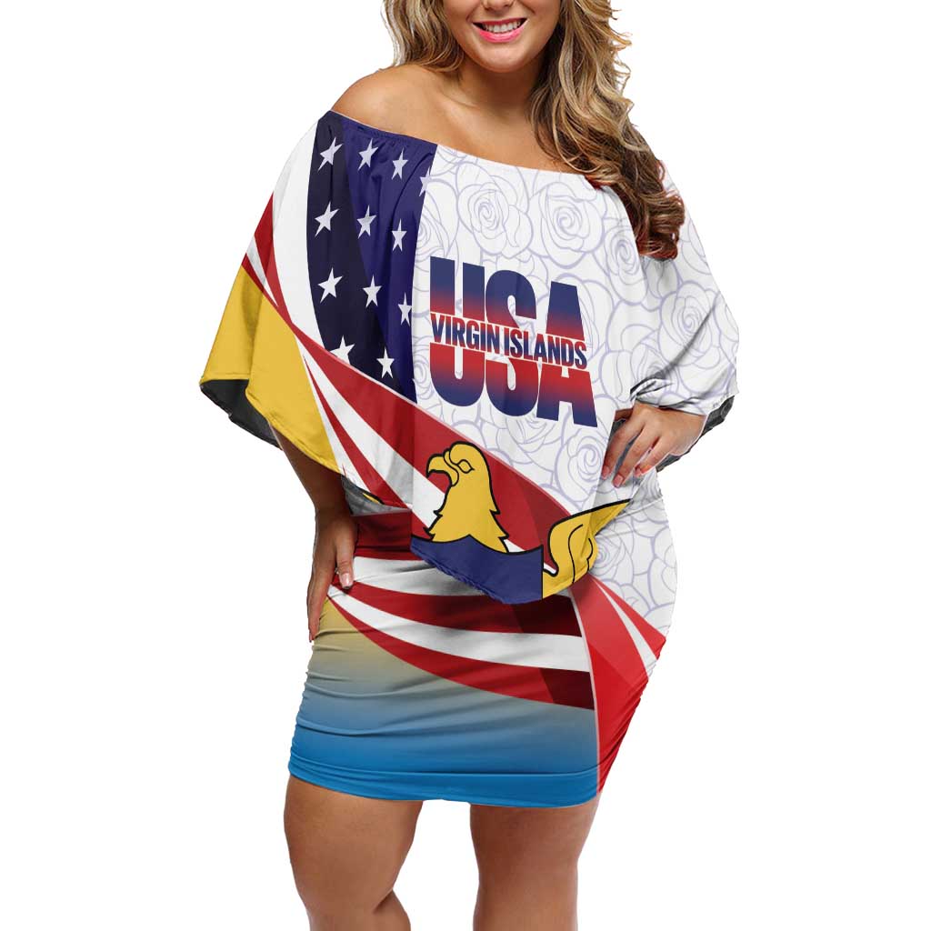 United States Virgin Islands Off Shoulder Short Dress USA Curve Flag With Yellow Eagle - Wonder Print Shop