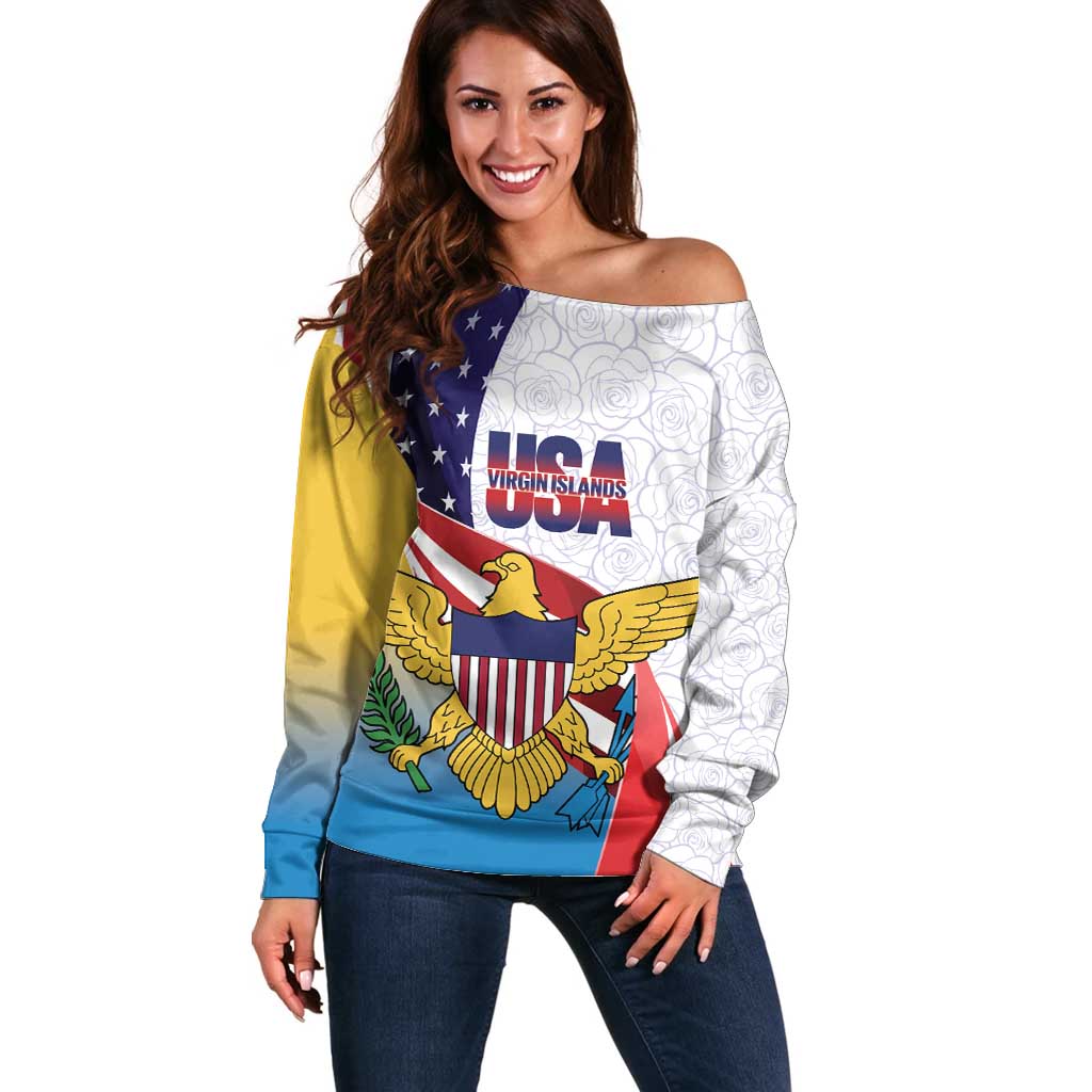 United States Virgin Islands Off Shoulder Sweater USA Curve Flag With Yellow Eagle - Wonder Print Shop