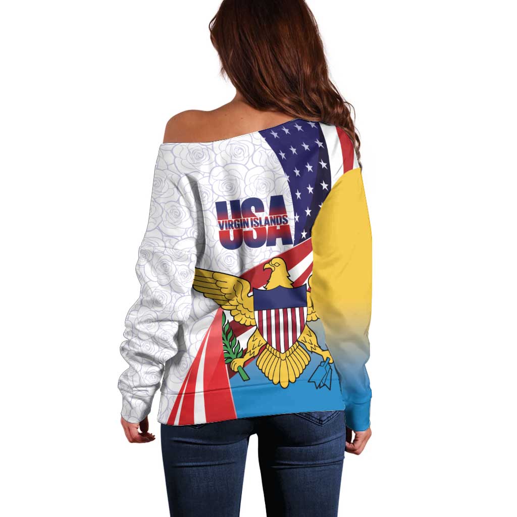 United States Virgin Islands Off Shoulder Sweater USA Curve Flag With Yellow Eagle - Wonder Print Shop