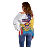 United States Virgin Islands Off Shoulder Sweater USA Curve Flag With Yellow Eagle - Wonder Print Shop