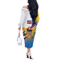 United States Virgin Islands Off The Shoulder Long Sleeve Dress USA Curve Flag With Yellow Eagle - Wonder Print Shop