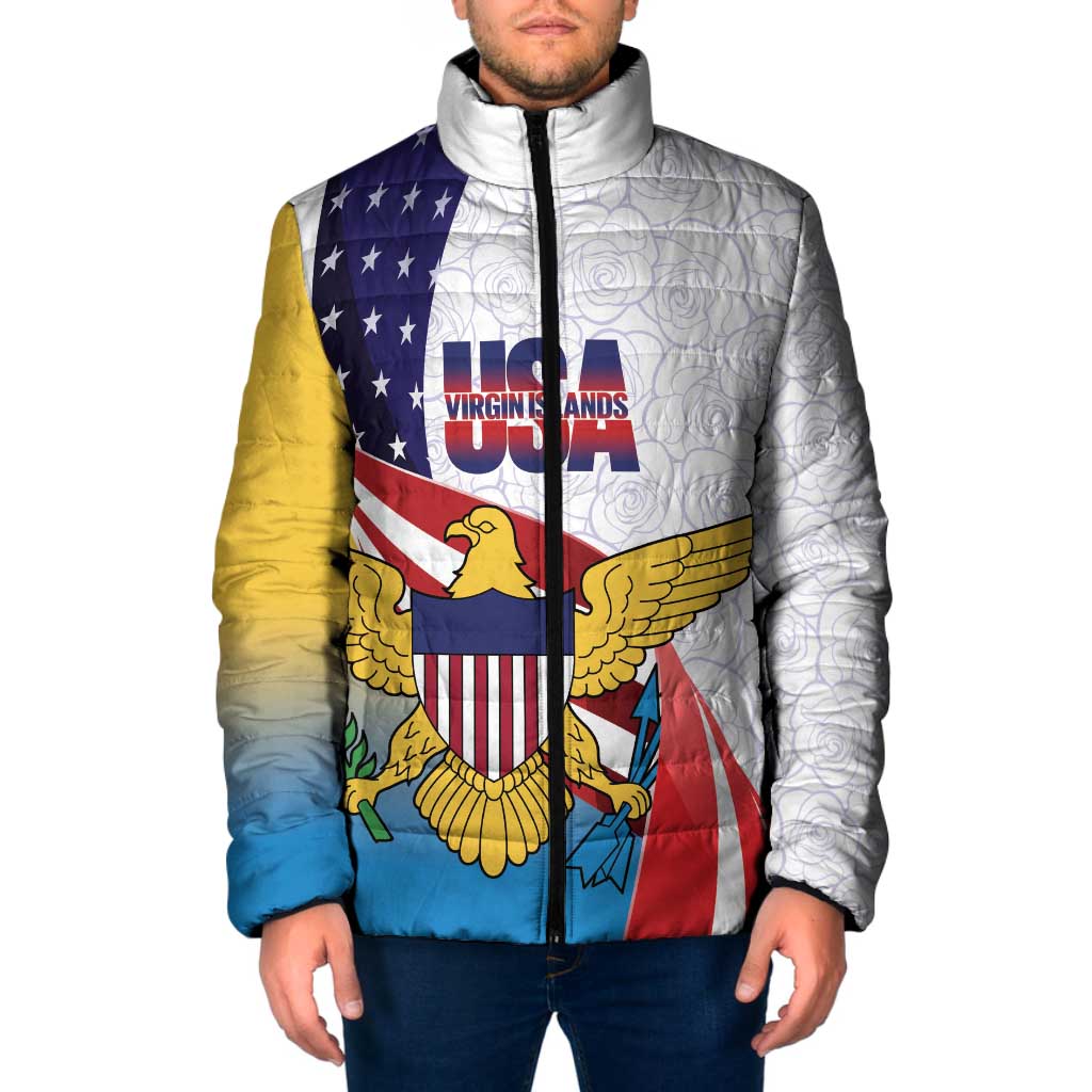 United States Virgin Islands Padded Jacket USA Curve Flag With Yellow Eagle - Wonder Print Shop