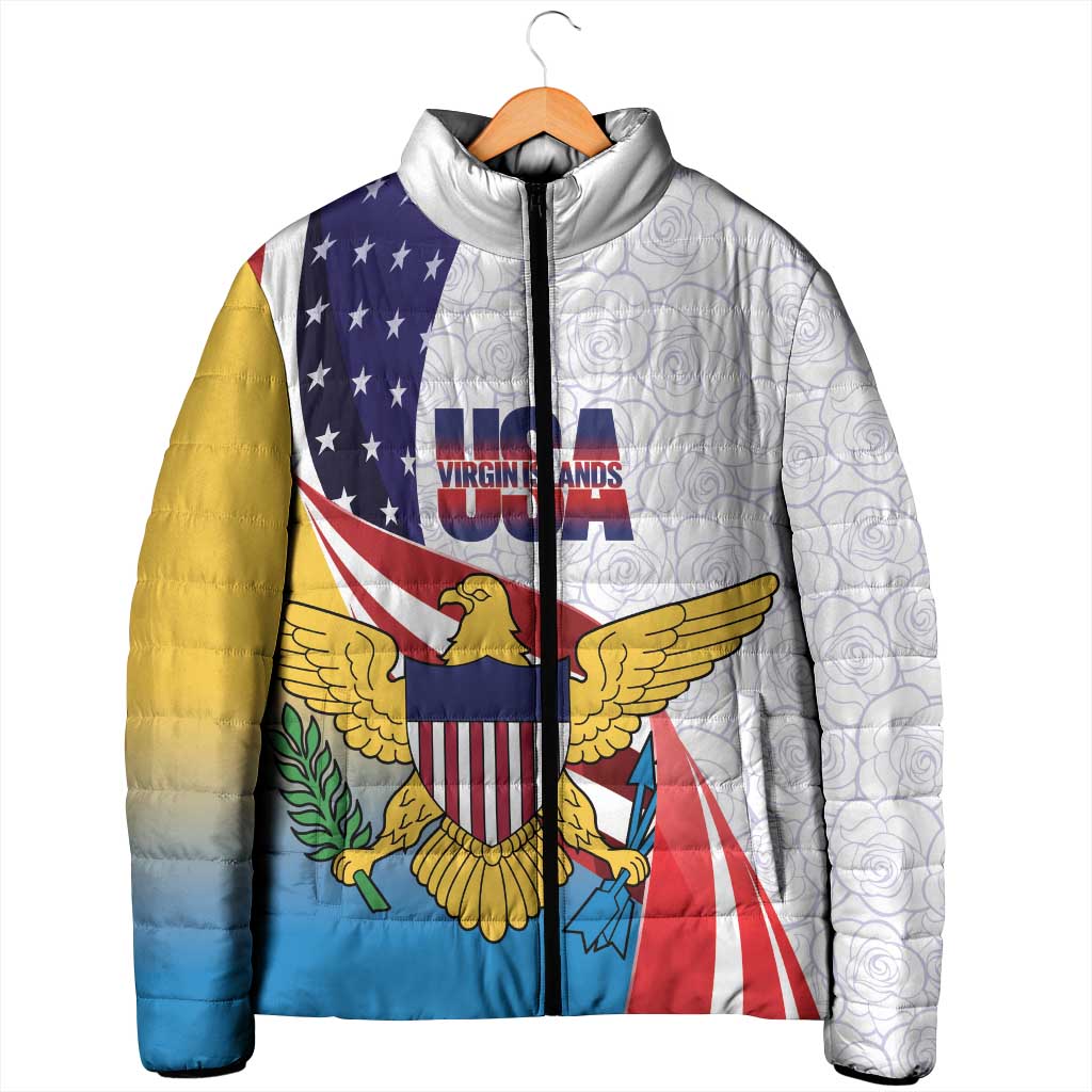 United States Virgin Islands Padded Jacket USA Curve Flag With Yellow Eagle - Wonder Print Shop