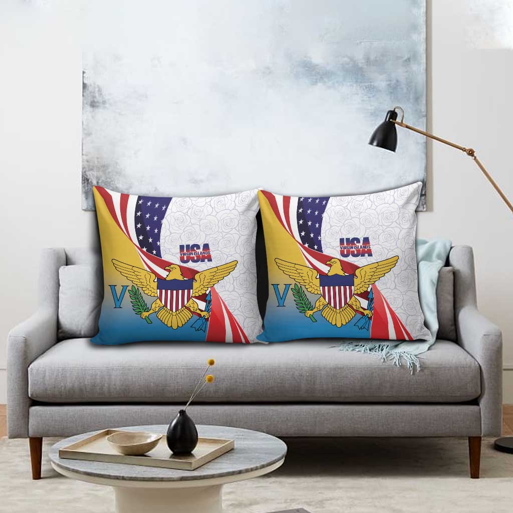 United States Virgin Islands Pillow Cover USA Curve Flag With Yellow Eagle - Wonder Print Shop