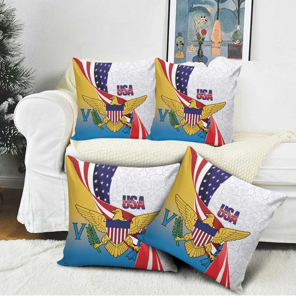 United States Virgin Islands Pillow Cover USA Curve Flag With Yellow Eagle - Wonder Print Shop