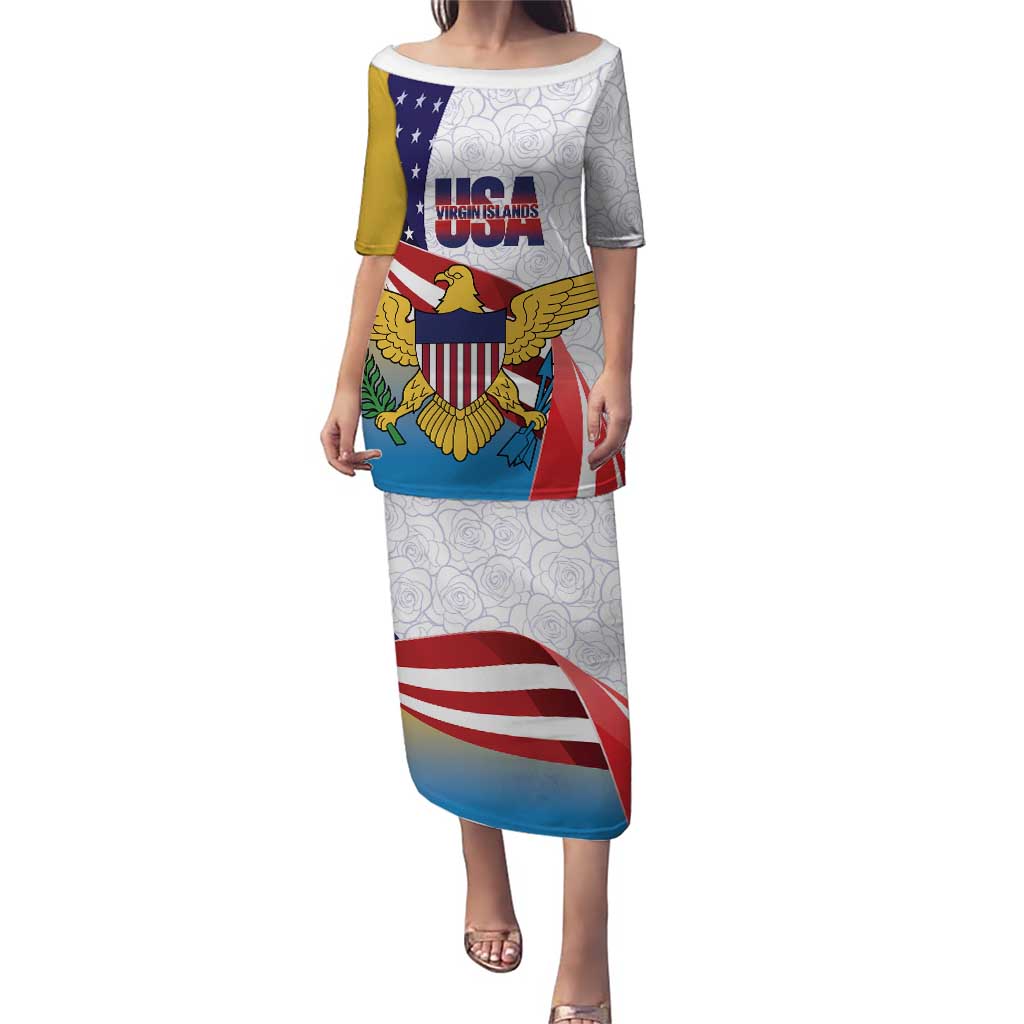 United States Virgin Islands Puletasi USA Curve Flag With Yellow Eagle - Wonder Print Shop