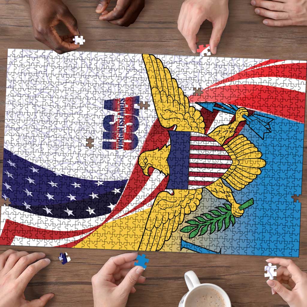 United States Virgin Islands Puzzle USA Curve Flag With Yellow Eagle - Wonder Print Shop