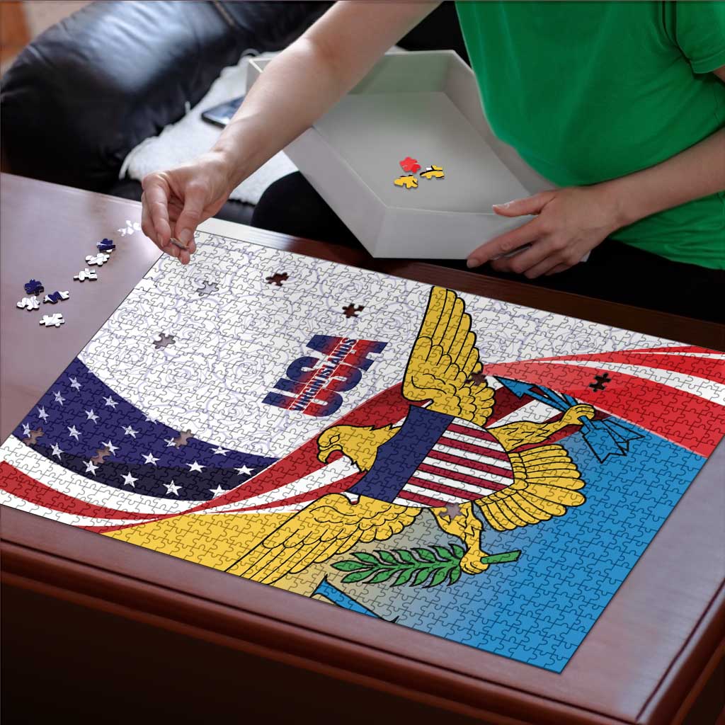 United States Virgin Islands Puzzle USA Curve Flag With Yellow Eagle - Wonder Print Shop