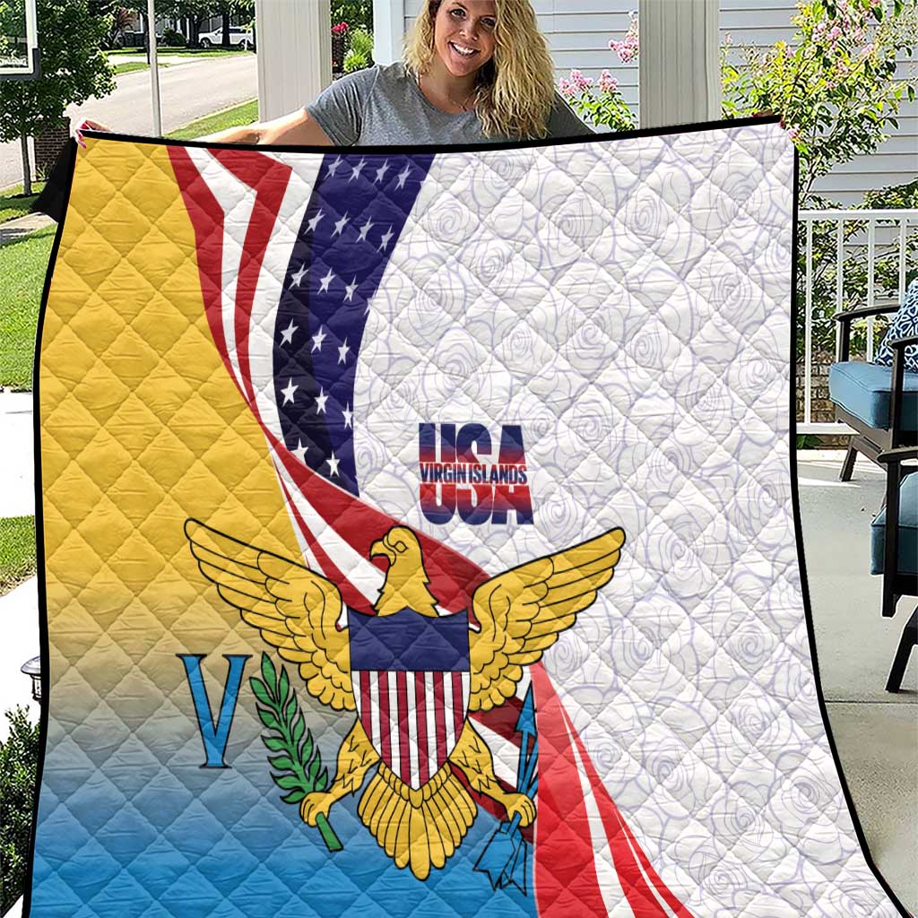 United States Virgin Islands Quilt USA Curve Flag With Yellow Eagle - Wonder Print Shop
