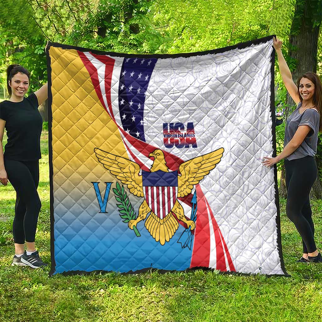 United States Virgin Islands Quilt USA Curve Flag With Yellow Eagle - Wonder Print Shop
