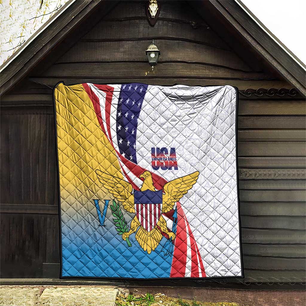 United States Virgin Islands Quilt USA Curve Flag With Yellow Eagle - Wonder Print Shop