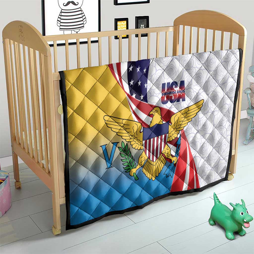 United States Virgin Islands Quilt USA Curve Flag With Yellow Eagle - Wonder Print Shop