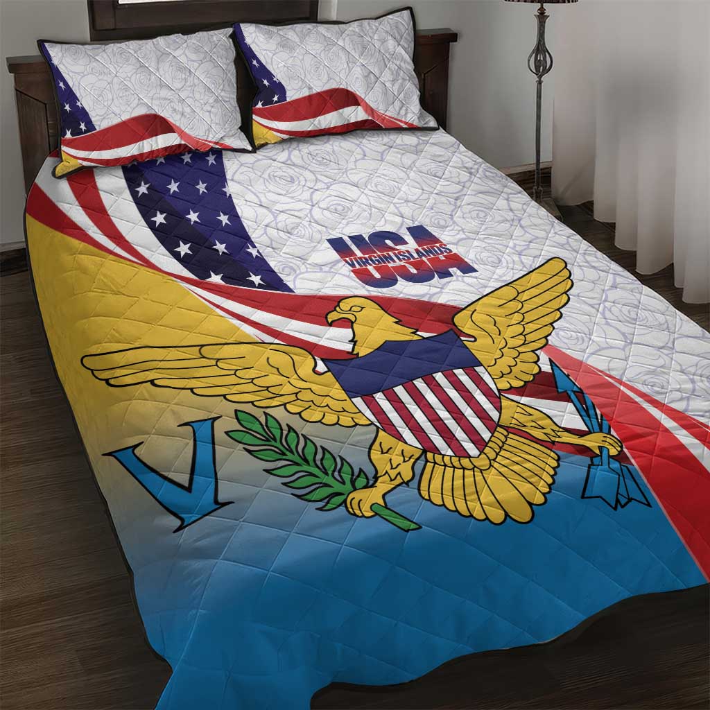 United States Virgin Islands Quilt Bed Set USA Curve Flag With Yellow Eagle - Wonder Print Shop