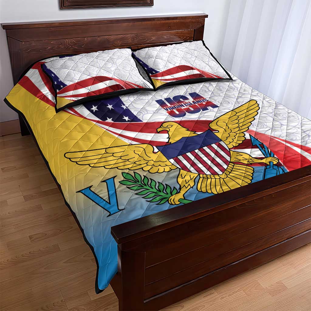 United States Virgin Islands Quilt Bed Set USA Curve Flag With Yellow Eagle - Wonder Print Shop
