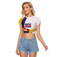 United States Virgin Islands Raglan Cropped T Shirt USA Curve Flag With Yellow Eagle - Wonder Print Shop