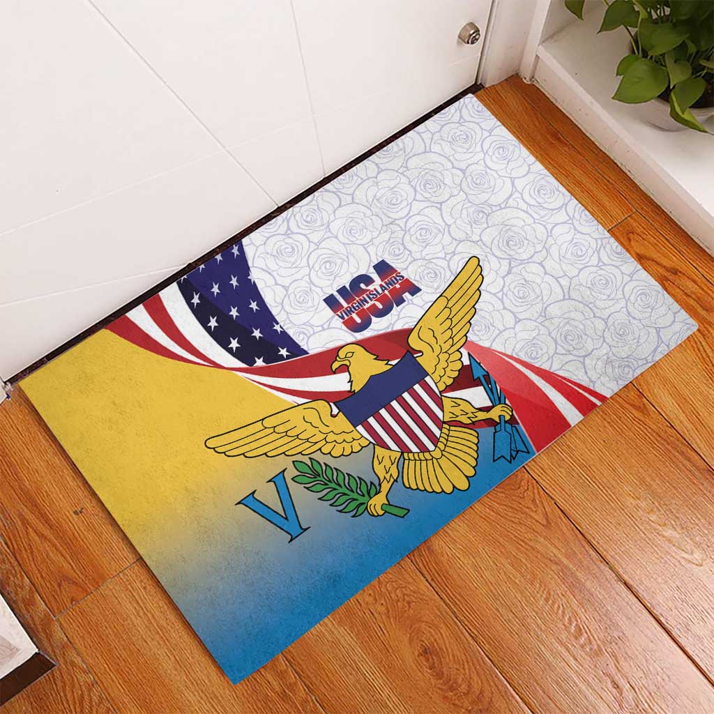 United States Virgin Islands Rubber Doormat USA Curve Flag With Yellow Eagle - Wonder Print Shop