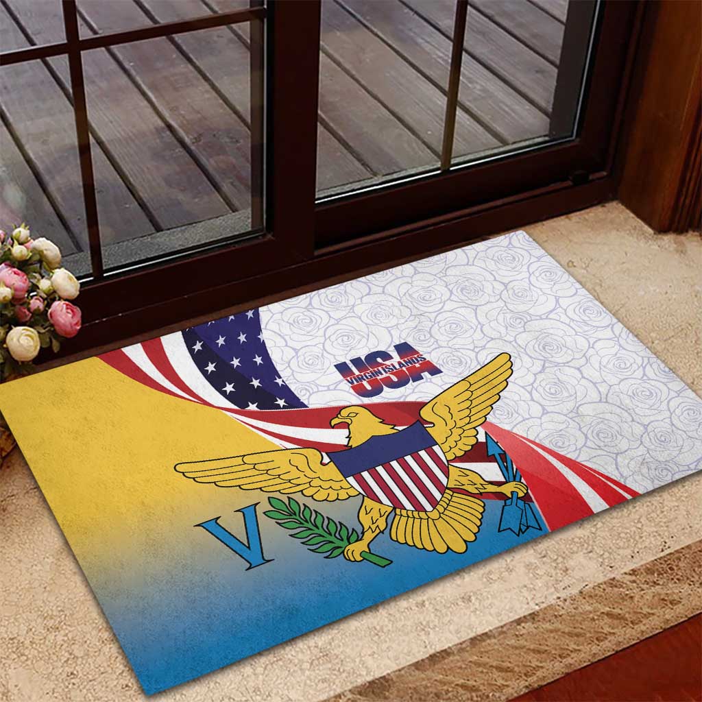United States Virgin Islands Rubber Doormat USA Curve Flag With Yellow Eagle - Wonder Print Shop