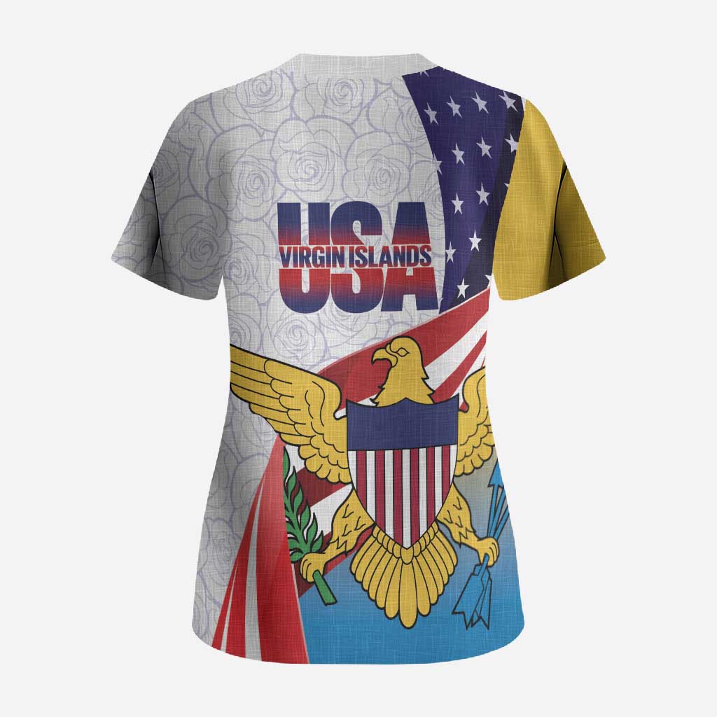 United States Virgin Islands Scrub Top USA Curve Flag With Yellow Eagle - Wonder Print Shop