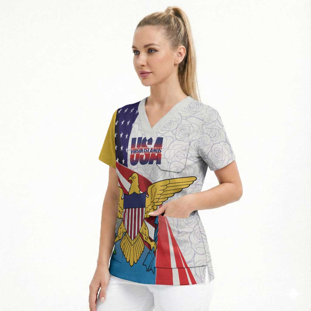 United States Virgin Islands Scrub Top USA Curve Flag With Yellow Eagle - Wonder Print Shop