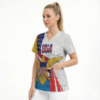 United States Virgin Islands Scrub Top USA Curve Flag With Yellow Eagle - Wonder Print Shop