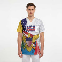 United States Virgin Islands Scrub Top USA Curve Flag With Yellow Eagle - Wonder Print Shop