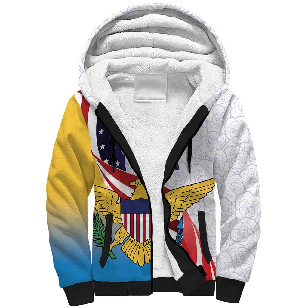 United States Virgin Islands Sherpa Hoodie USA Curve Flag With Yellow Eagle - Wonder Print Shop