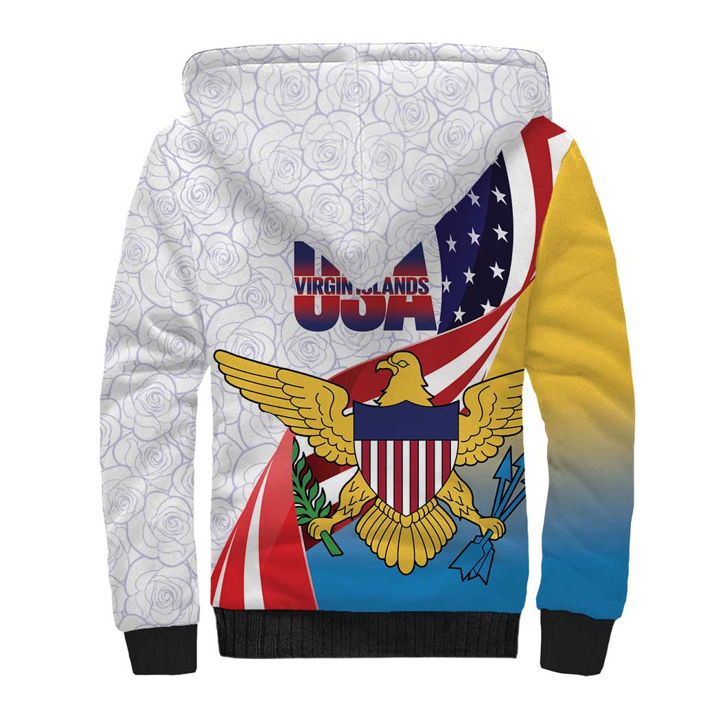 United States Virgin Islands Sherpa Hoodie USA Curve Flag With Yellow Eagle - Wonder Print Shop