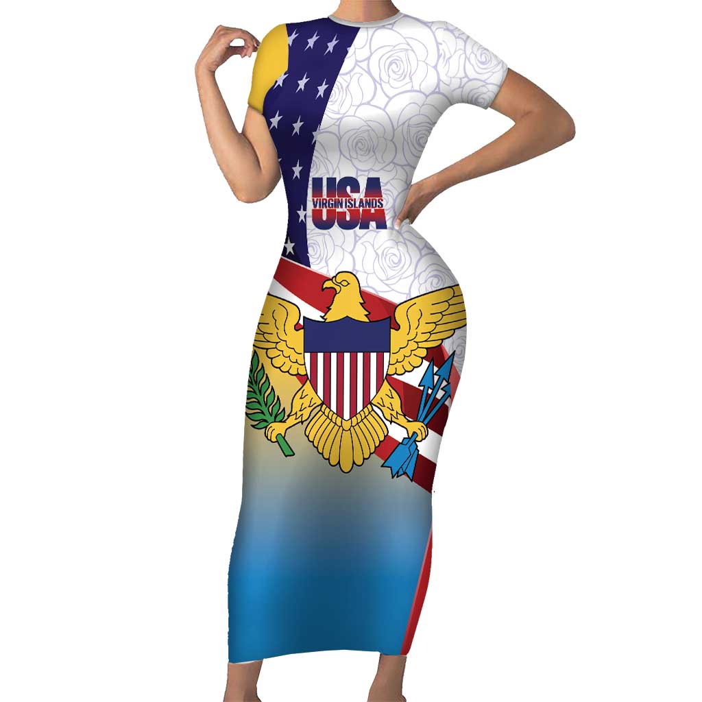 United States Virgin Islands Short Sleeve Bodycon Dress USA Curve Flag With Yellow Eagle - Wonder Print Shop