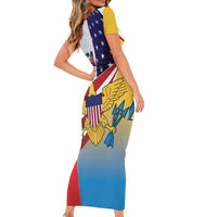 United States Virgin Islands Short Sleeve Bodycon Dress USA Curve Flag With Yellow Eagle - Wonder Print Shop
