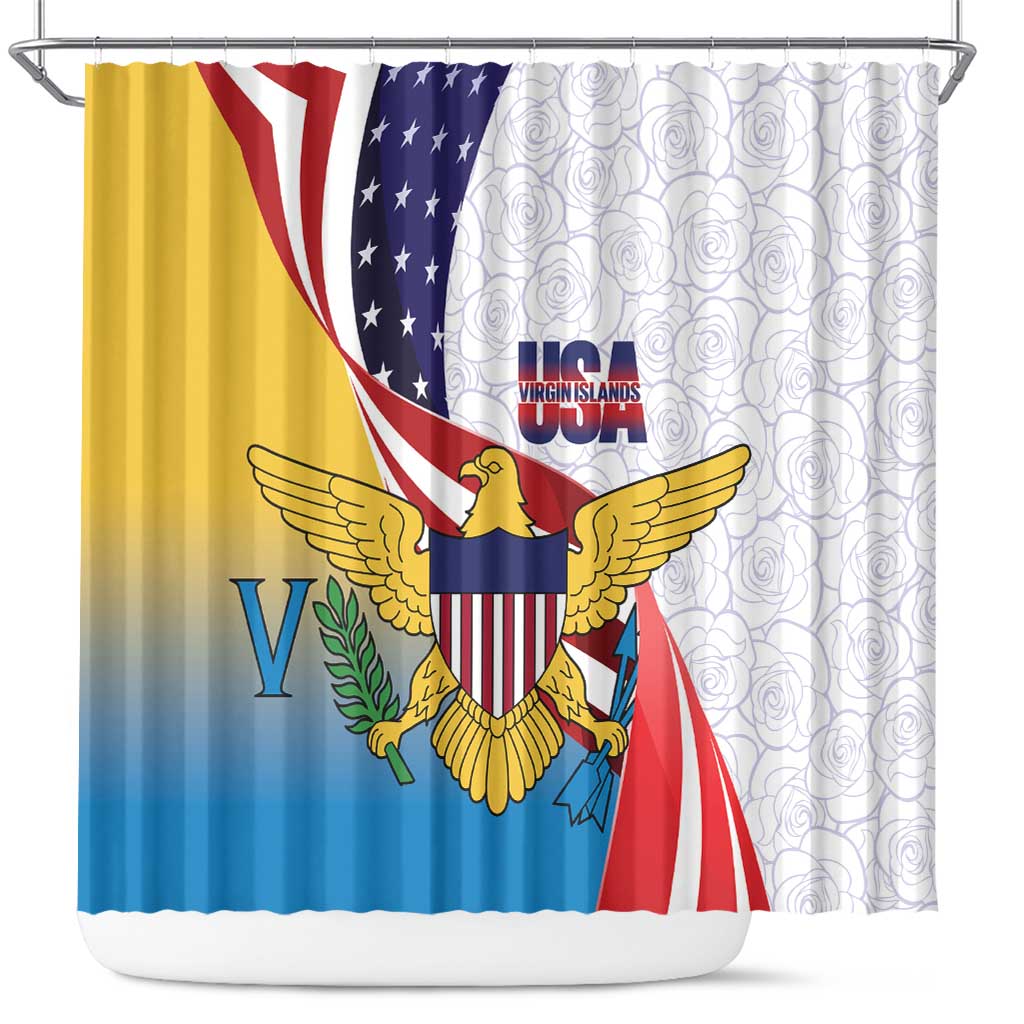 United States Virgin Islands Shower Curtain USA Curve Flag With Yellow Eagle - Wonder Print Shop