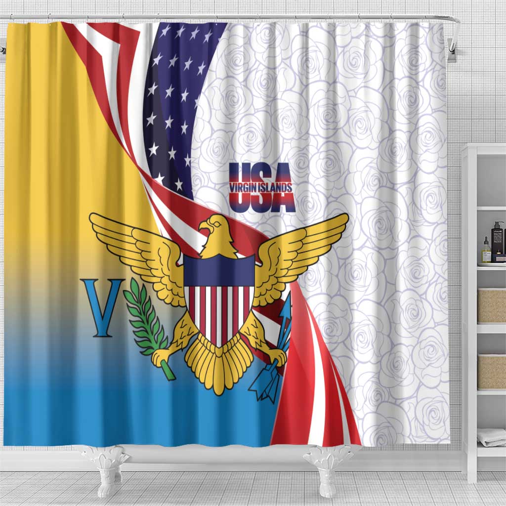 United States Virgin Islands Shower Curtain USA Curve Flag With Yellow Eagle - Wonder Print Shop