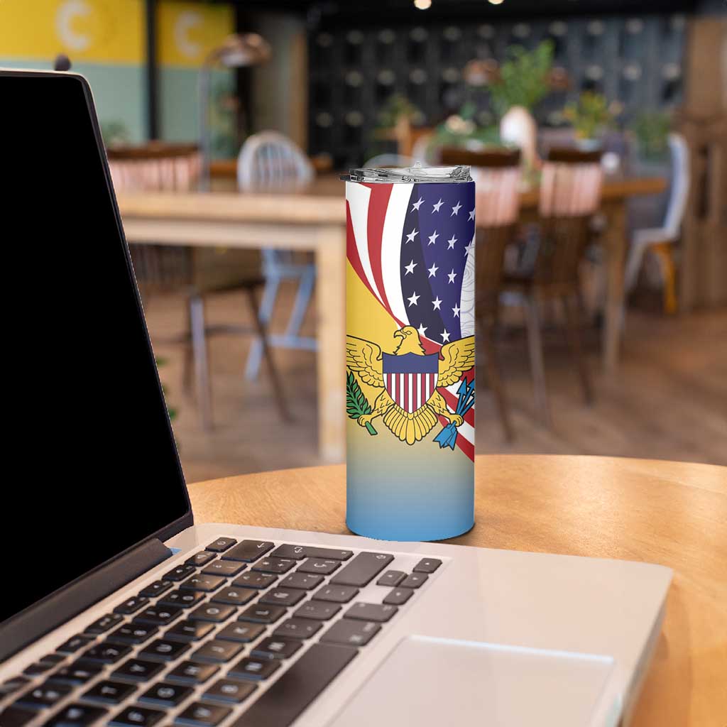 United States Virgin Islands Skinny Tumbler USA Curve Flag With Yellow Eagle - Wonder Print Shop