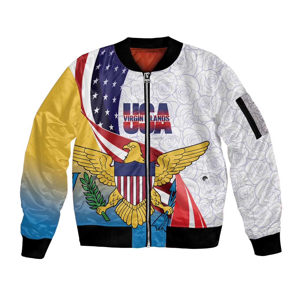 United States Virgin Islands Sleeve Zip Bomber Jacket USA Curve Flag With Yellow Eagle - Wonder Print Shop