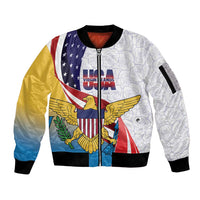 United States Virgin Islands Sleeve Zip Bomber Jacket USA Curve Flag With Yellow Eagle - Wonder Print Shop