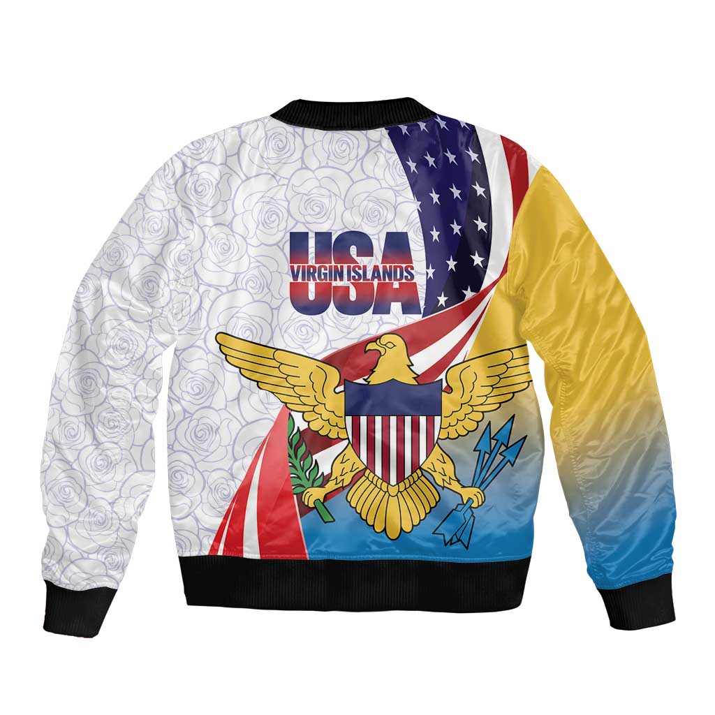 United States Virgin Islands Sleeve Zip Bomber Jacket USA Curve Flag With Yellow Eagle - Wonder Print Shop