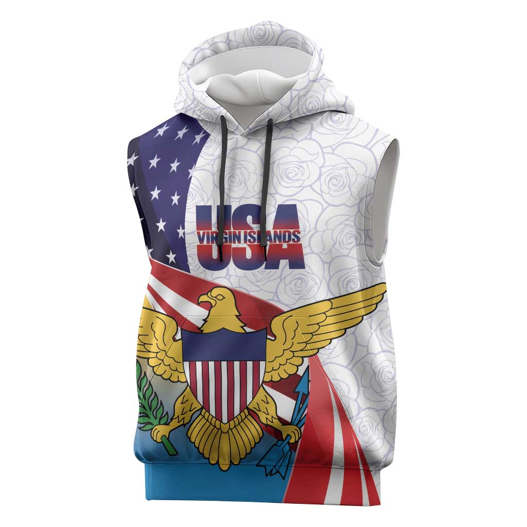 United States Virgin Islands Sleeveless Hoodie USA Curve Flag With Yellow Eagle - Wonder Print Shop