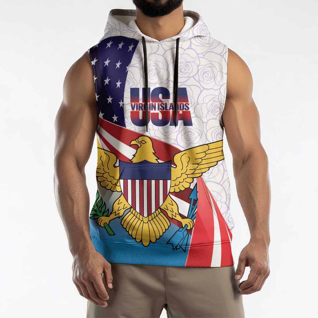 United States Virgin Islands Sleeveless Hoodie USA Curve Flag With Yellow Eagle - Wonder Print Shop