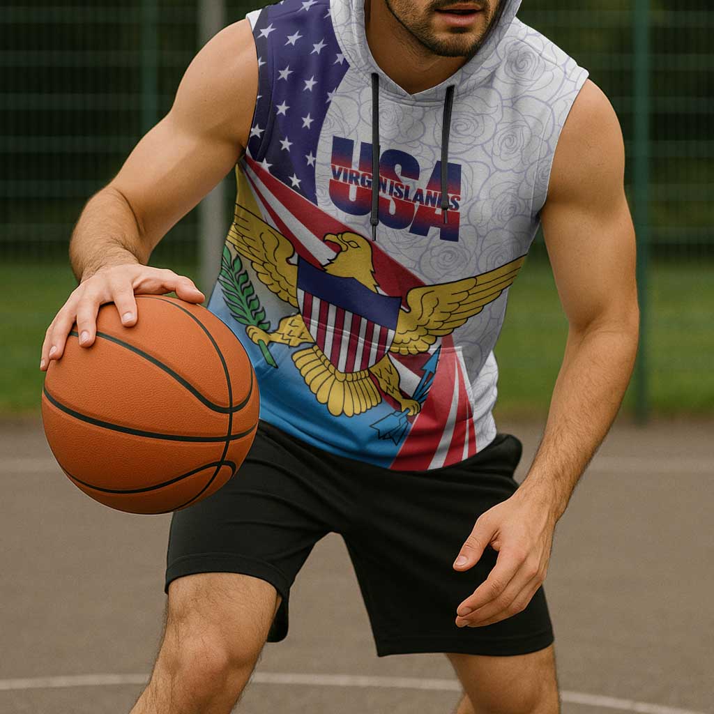 United States Virgin Islands Sleeveless Hoodie USA Curve Flag With Yellow Eagle - Wonder Print Shop