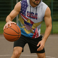 United States Virgin Islands Sleeveless Hoodie USA Curve Flag With Yellow Eagle - Wonder Print Shop