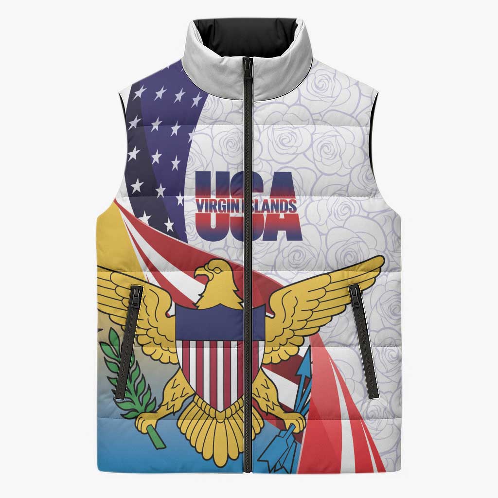 United States Virgin Islands Sleeveless Puffer Jacket USA Curve Flag With Yellow Eagle - Wonder Print Shop