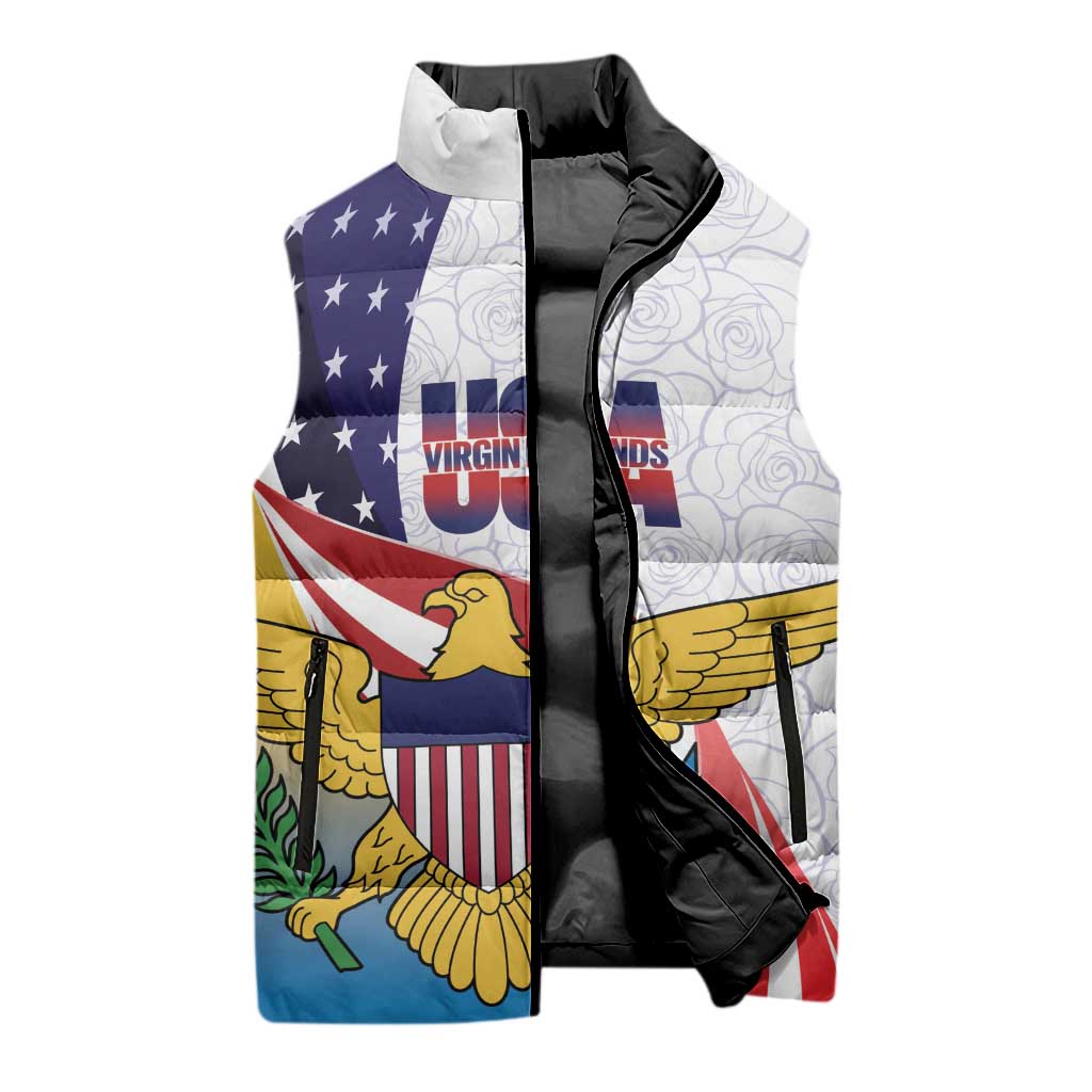 United States Virgin Islands Sleeveless Puffer Jacket USA Curve Flag With Yellow Eagle - Wonder Print Shop