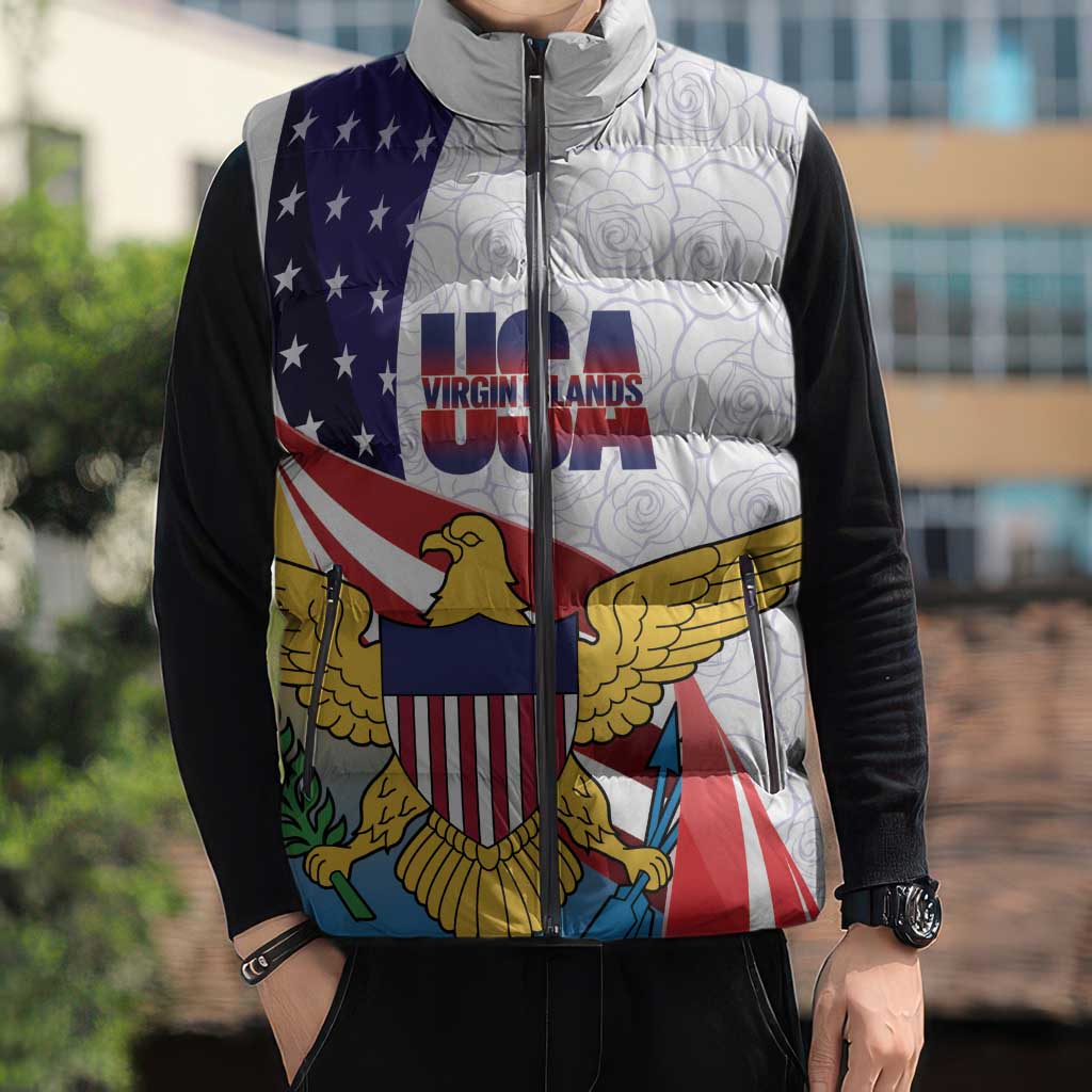 United States Virgin Islands Sleeveless Puffer Jacket USA Curve Flag With Yellow Eagle - Wonder Print Shop