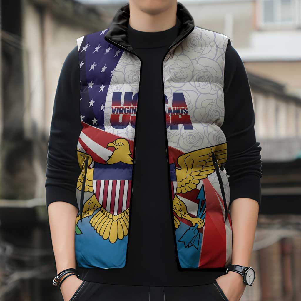 United States Virgin Islands Sleeveless Puffer Jacket USA Curve Flag With Yellow Eagle - Wonder Print Shop
