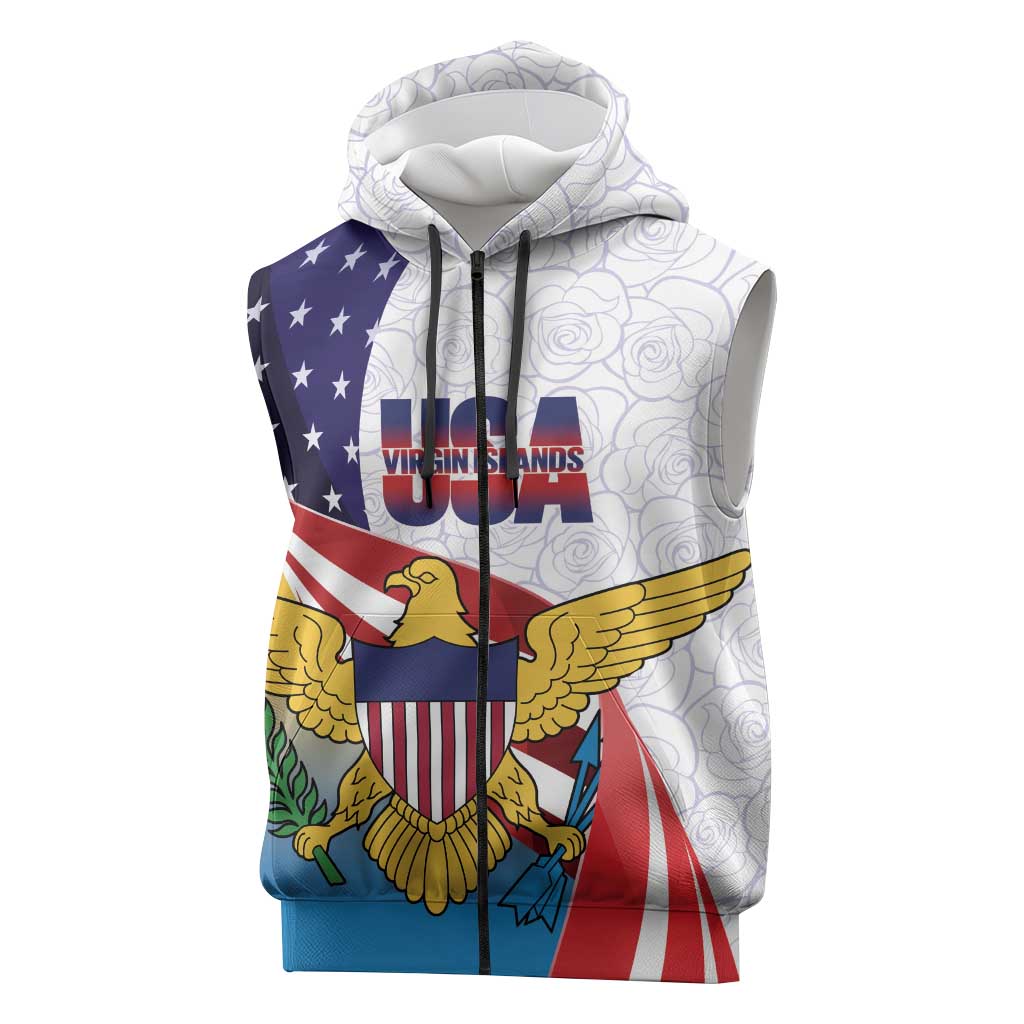United States Virgin Islands Sleeveless Zip Hoodie USA Curve Flag With Yellow Eagle - Wonder Print Shop