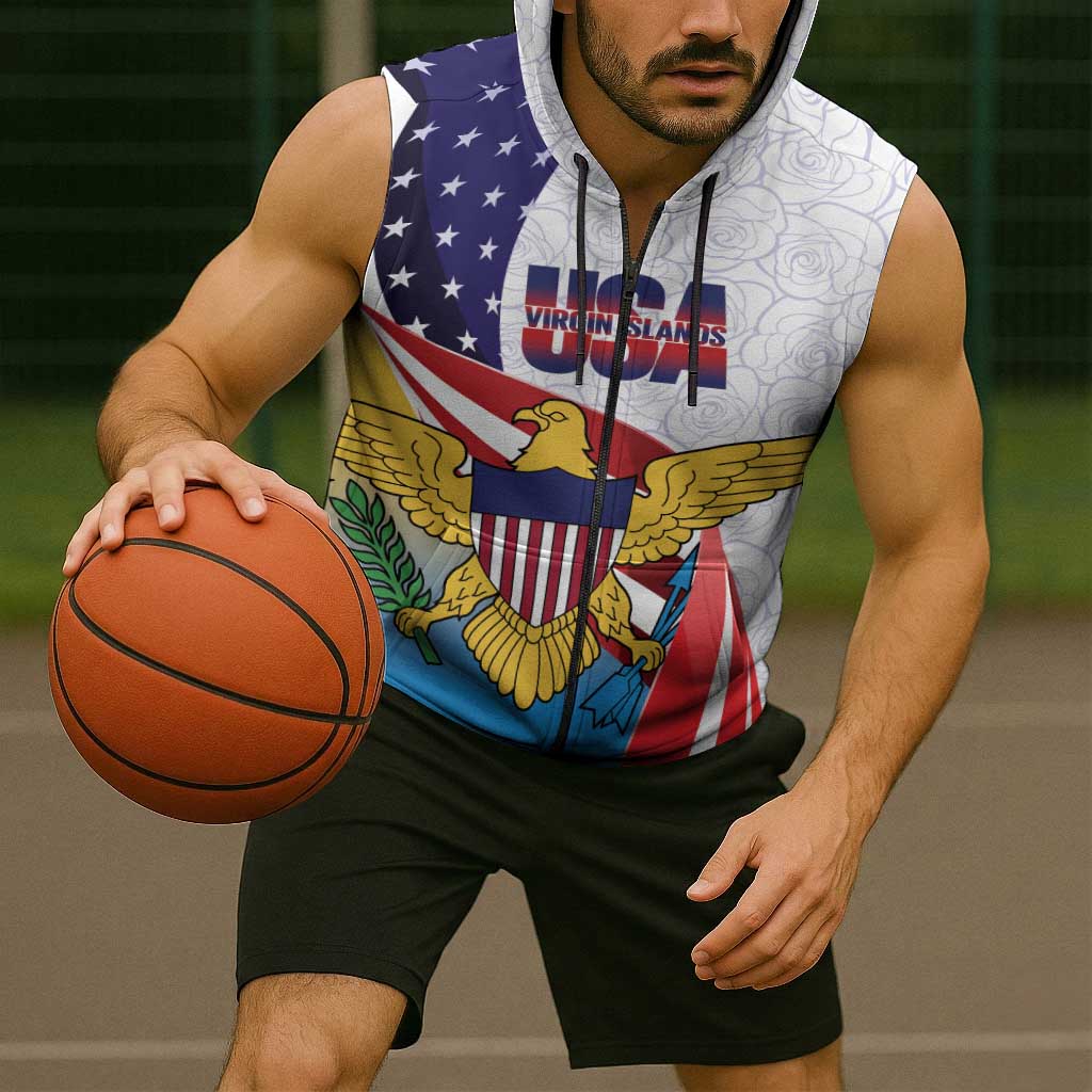 United States Virgin Islands Sleeveless Zip Hoodie USA Curve Flag With Yellow Eagle - Wonder Print Shop