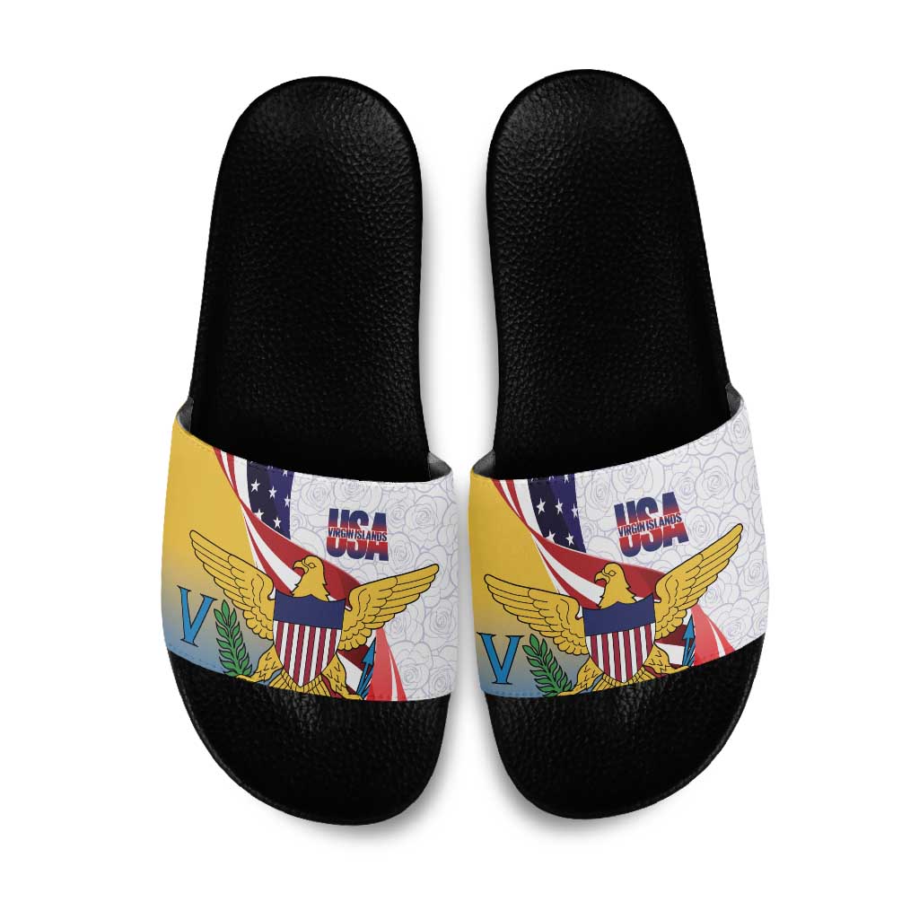 United States Virgin Islands Slide Sandals USA Curve Flag With Yellow Eagle - Wonder Print Shop