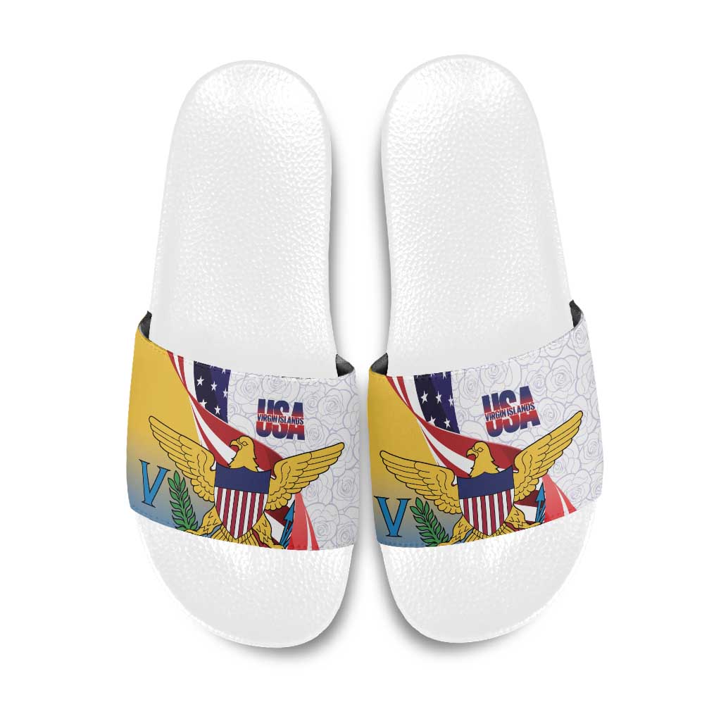United States Virgin Islands Slide Sandals USA Curve Flag With Yellow Eagle - Wonder Print Shop
