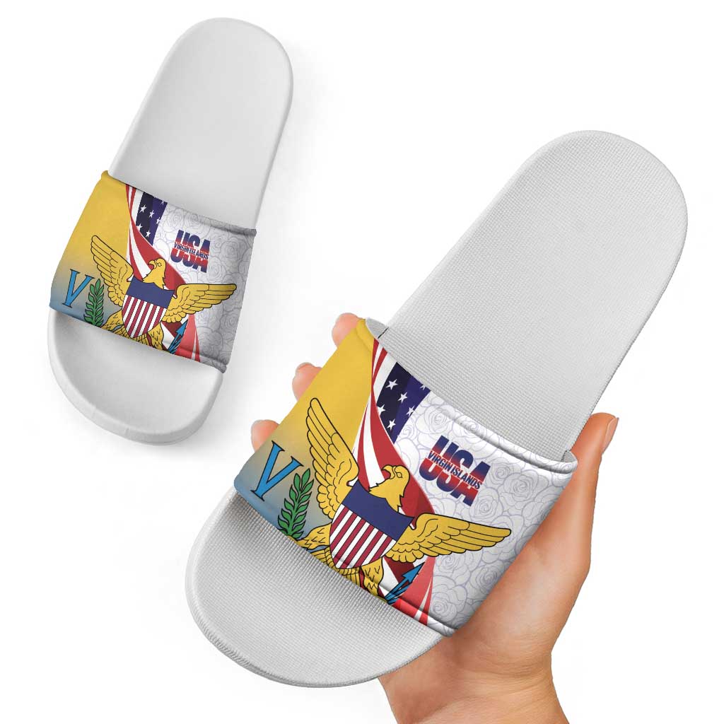 United States Virgin Islands Slide Sandals USA Curve Flag With Yellow Eagle - Wonder Print Shop