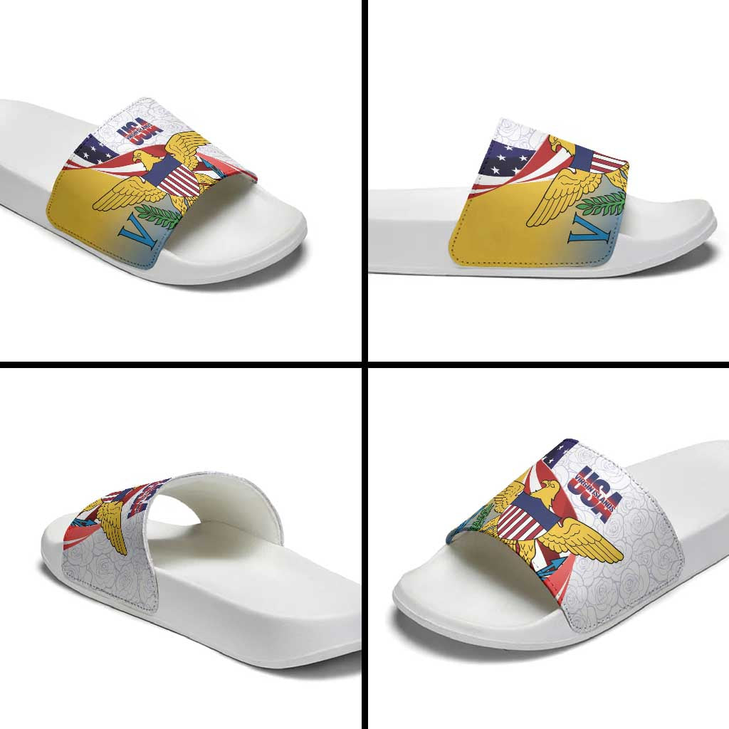 United States Virgin Islands Slide Sandals USA Curve Flag With Yellow Eagle - Wonder Print Shop