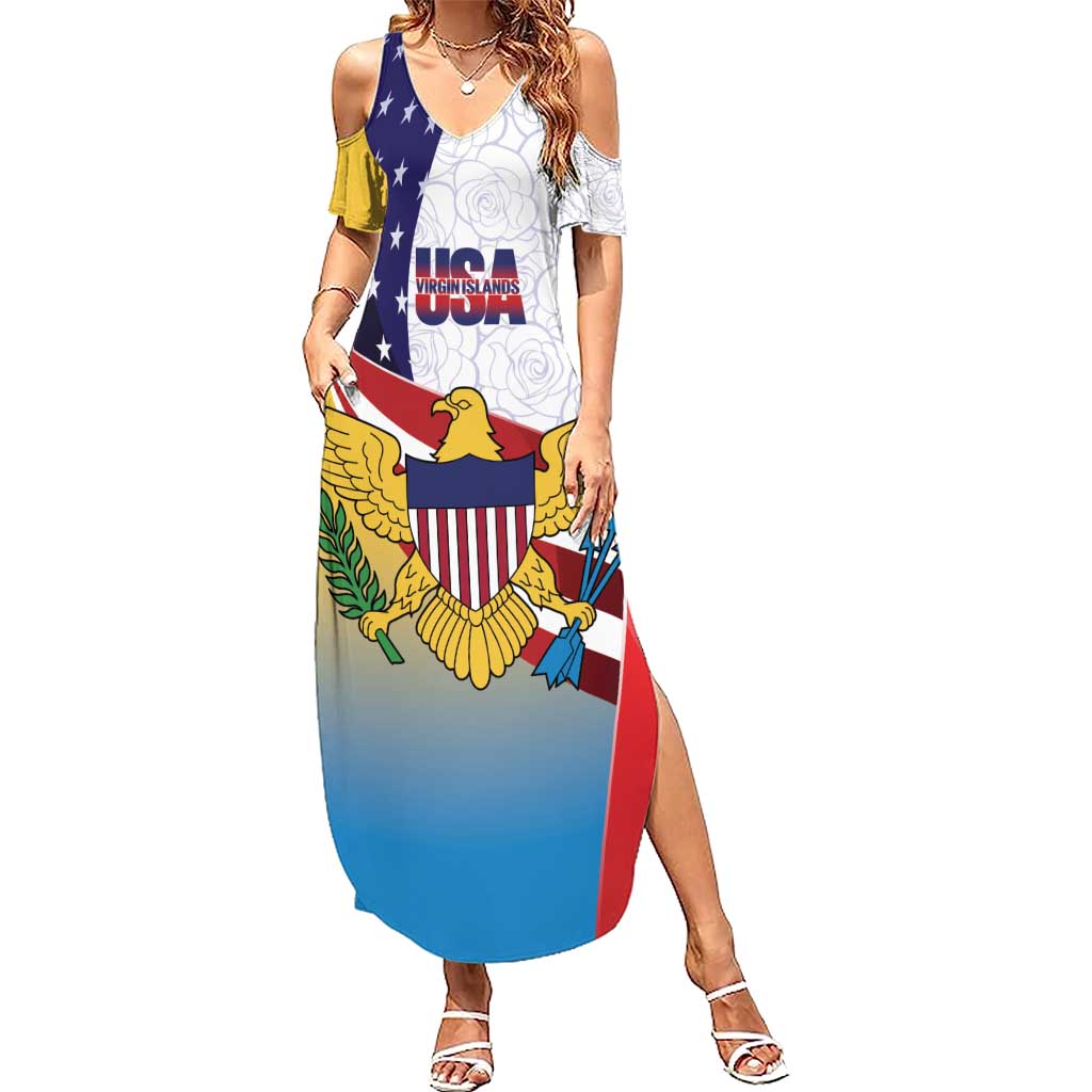 United States Virgin Islands Summer Maxi Dress USA Curve Flag With Yellow Eagle - Wonder Print Shop